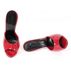 Fetish gorgeous red patent unisex heels mules