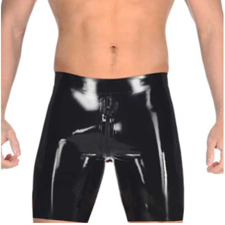 Latex male high waist two way zipper shorts