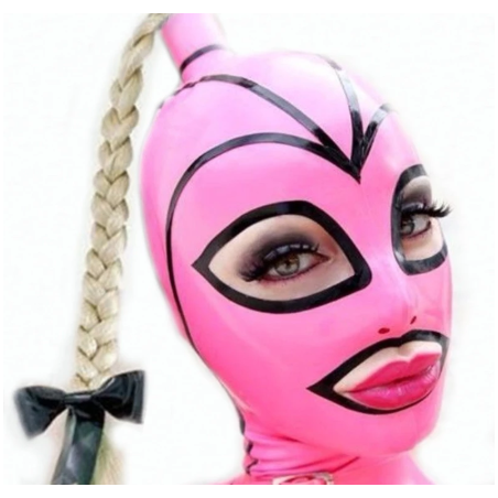Fetisch Rosa Latexmaske mit Haarschwanz BDSM