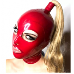 Maska lateksowa przebranie blond ponytail fetysz BDSM