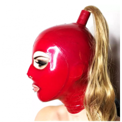 Maska lateksowa przebranie blond ponytail fetysz BDSM