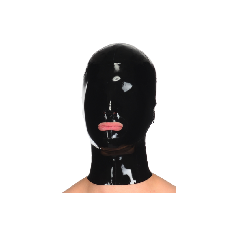 Unisex latex hood mask open mouth fetish BDSM