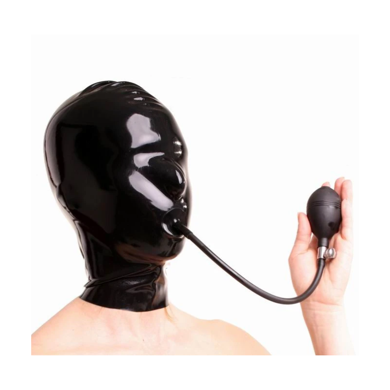 Latex mask hood blind eyes with mouth pump fetish BDSM