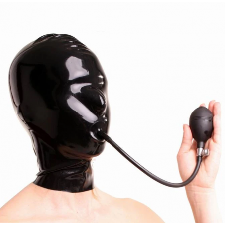 Lateksowa maska bez oczu z pompką w ustach fetysz BDSM