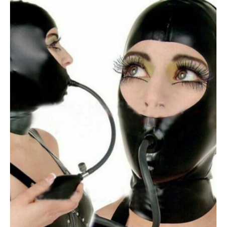 Lateksowa maska otwarta twarz z pompką fetysz BDSM