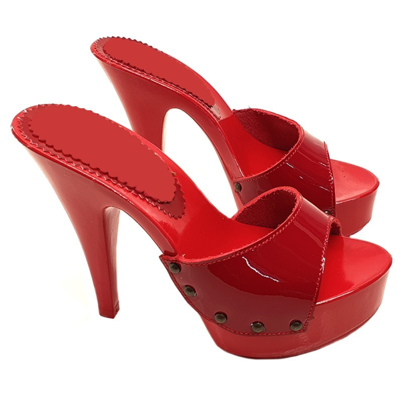 Red hot sexy Italian wooden mules sizes 35-42 EU