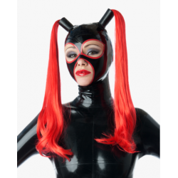 Fetisch Unisex Latexmaske mit Rot Haarschwanzes BDSM
