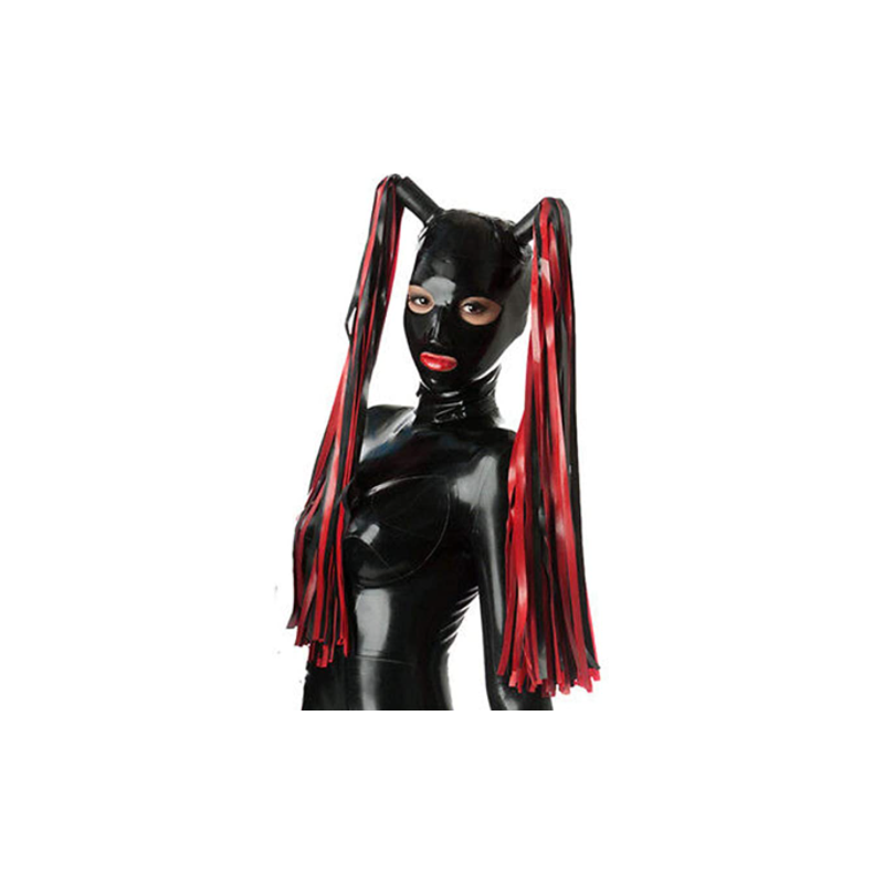 Maska lateksowa czerwono czarne warkocze BDSM