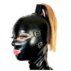 Latex mask hood with blind covers fetish BDSM