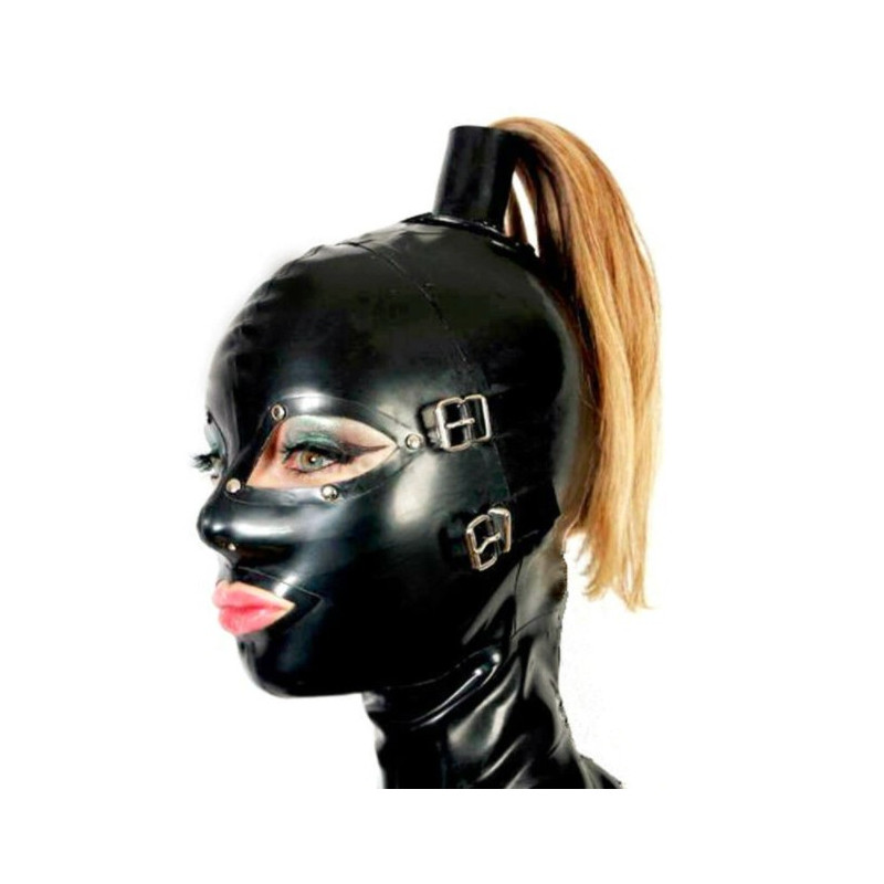 Latex mask hood with blind covers fetish BDSM