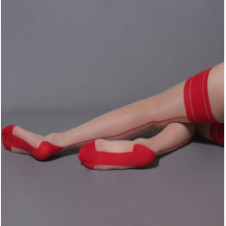 Nylon vintage pończochy Fully Fashioned Cuban Heel czerwone