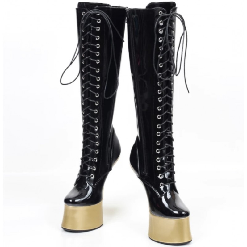 Gold wedge extreme pony play boots 35-46 EU