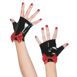 Rękawiczki lateksowe z czerwonymi wstążkami fetysz BDSM