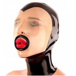 Maska lateks transparentna twarz głębokie usta fetysz BDSM
