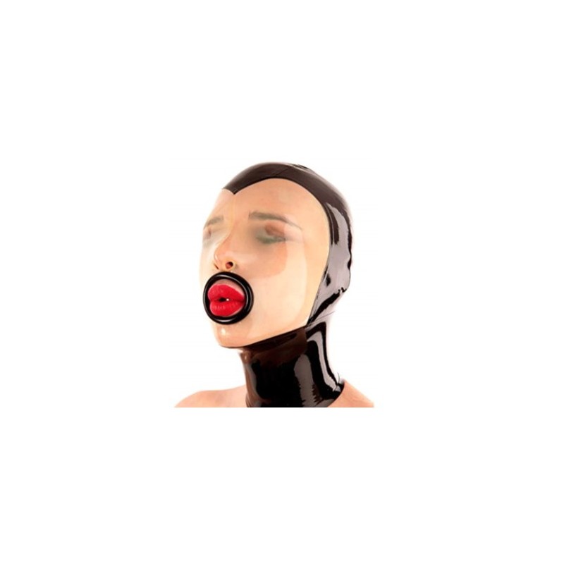 Latex hood mask transparent face deep mouth fetish BDSM