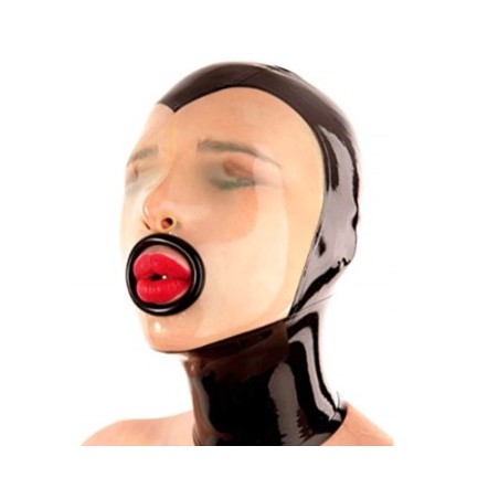 Latex hood mask transparent face deep mouth fetish BDSM