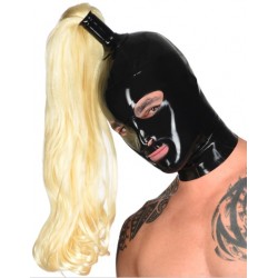 Lateksowa maska unisex blond włosy doczepka fetysz BDSM