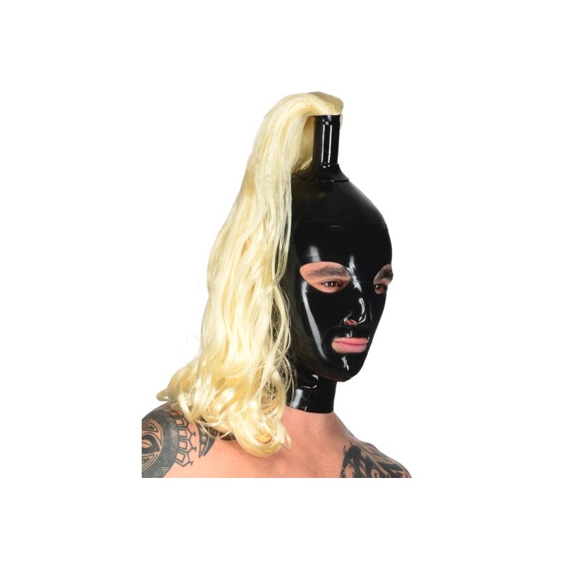 Unisex latex mask with blond tail back zipper fetish BDSM