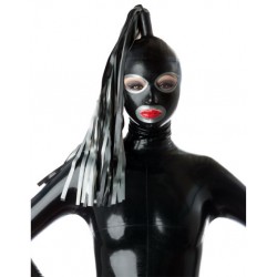 Latex mask back zipper with latex tail fetish BDSM