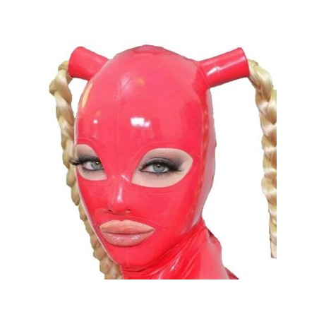 Maska lateksowa blond warkocze kolory fetysz BDSM