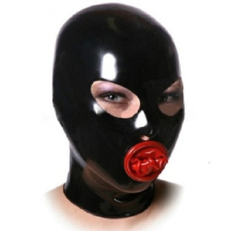 Maska lateksowa oczy usta czerwona wkładka fetysz BDSM