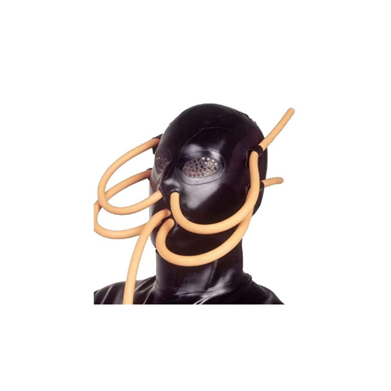 Latex mask hood with outer tubes fetish BDSM