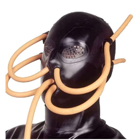 Maska lateksowa oczy usta z rurkami fetysz BDSM