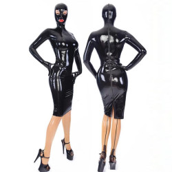 Midi Latexkleid mit Maske und Handschuhen BDSM