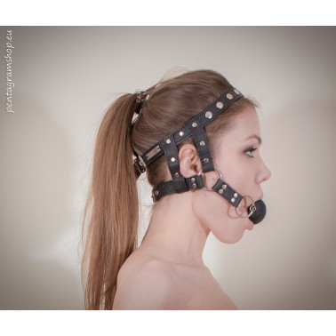 Fetish leather face harness gag ball "Be Quiet"