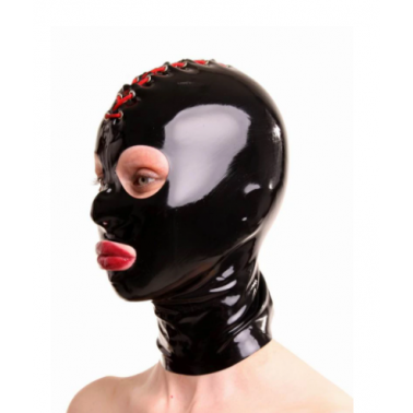 Maska lateks z czerwonym wiązaniem fetysz BDSM