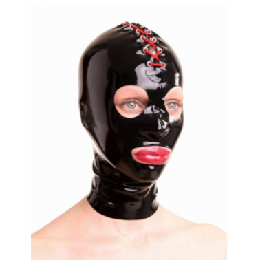 Maska lateks z czerwonym wiązaniem fetysz BDSM