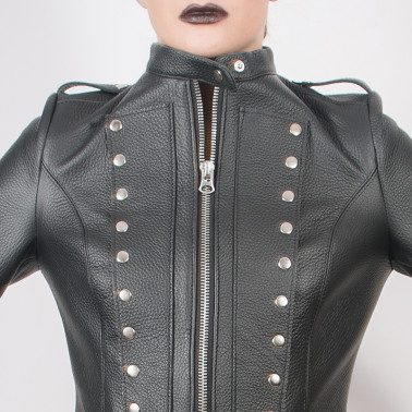 Leather unisex jacket military style "Dark army"