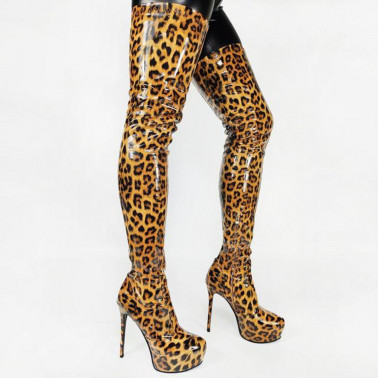 Hohe Trans Crossdress Fetisch Leopard Stiefel
